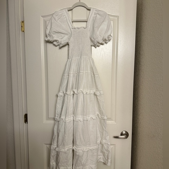 The Great The Savanna Shirred Tiered Cotton-voile Midi Dress - White size 0/XS - Picture 10 of 10